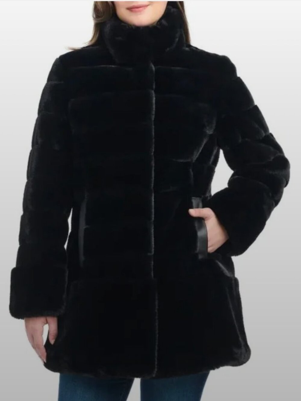 NWT Jones New York Black Faux Fur Collar Jacket Coat Size XXL